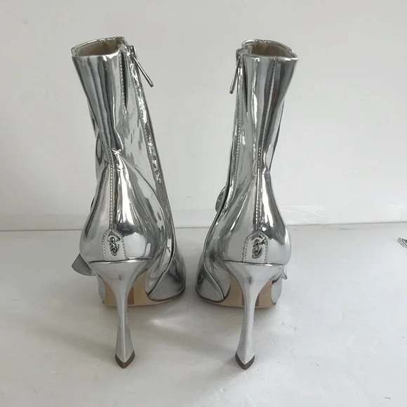 SAM EDELMAN $200 Esmae Stiletto Ankle Metallic Bootie Floral Detail Size 7.5 NEW - Picture 9 of 12